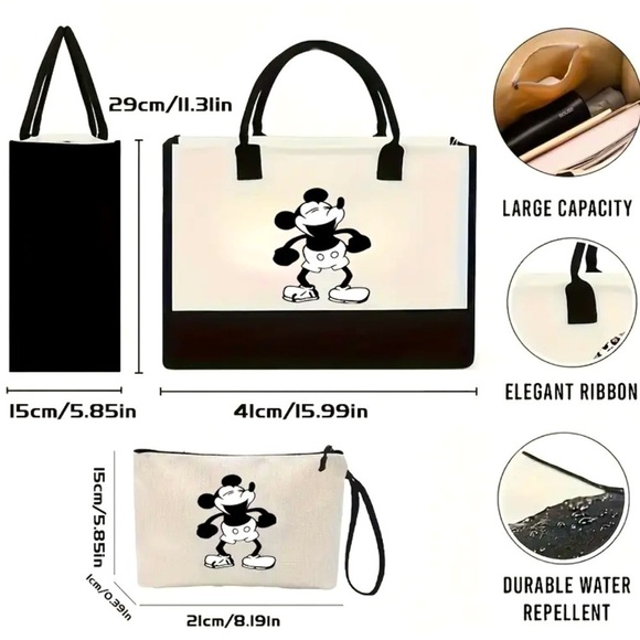 Disney Inspired Canvas 2-Piece Set Tote Bag & Matching Pouch - NWOT - Picture 2 of 4